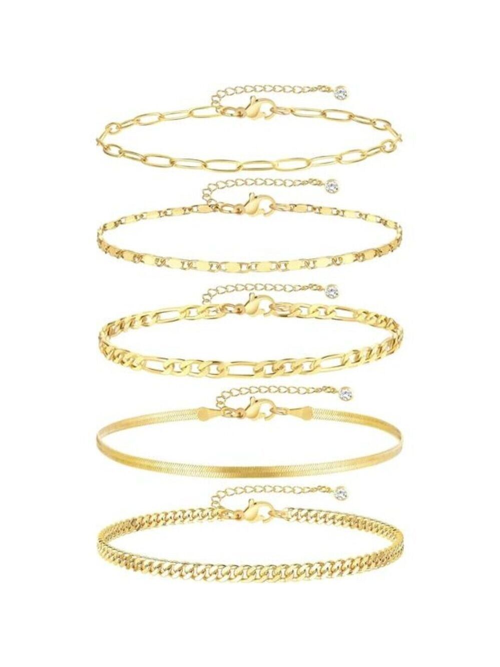 Gold Anklet Set for Women Waterproof Layered Cuban Chain Adjustable Jewelry